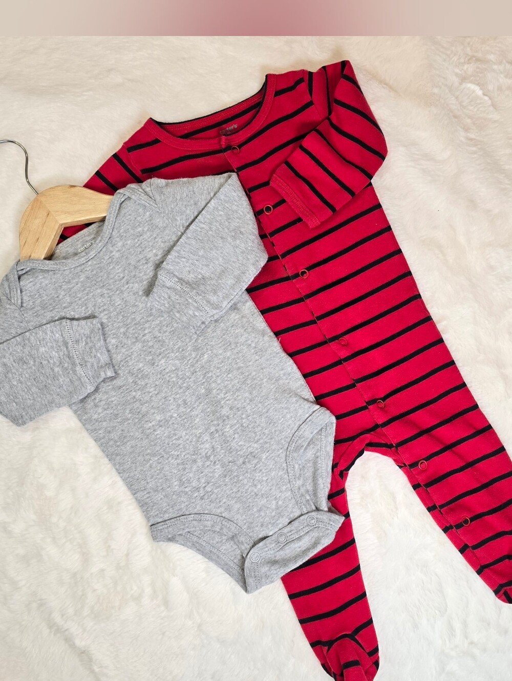 Carter's Red & Black Striped Footed Romper with Gray Long-Sleeve Bodysuit Bundle